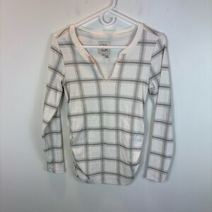 ❄️ CHASER Hazel Plaid Long Sleeve Split Neck Rouched Side Tee